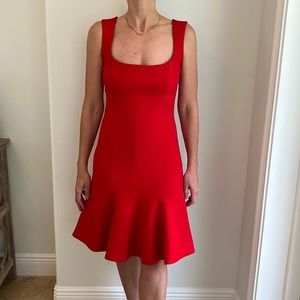 Prada fit and flare red dress with tulip skirt